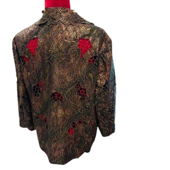 Chico’s Size 2 Open Fretwork Embroidered Topper Jacket Women’s Large Size 12 - Picture 5 of 10